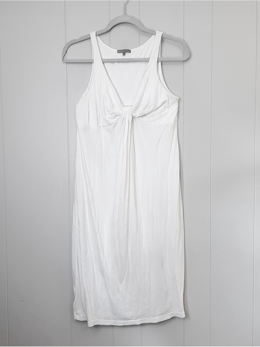 James Perse White Knot Front Tank Dress Bamboo Cotton Blend Elegant Summer 2/M